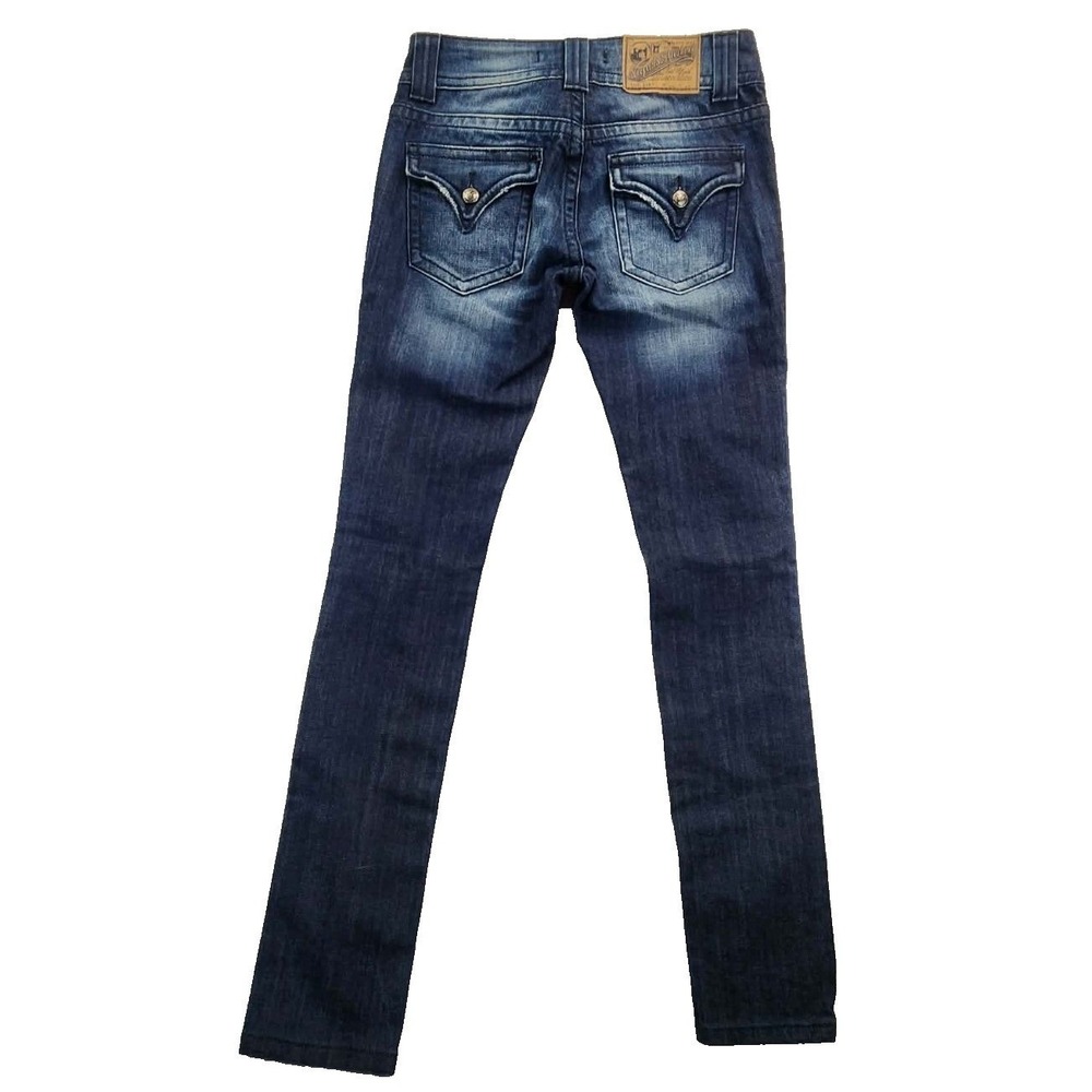 Vigoss Studio Distressed Skinny Dark Wash Blue Women 26 Flap Pocket P2080D